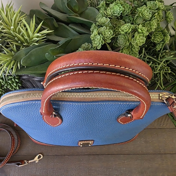 Dooney & Bourke Pebblegrain Zip Top Dome Satchel/Crossbody In The Color Jeans - Picture 10 of 13